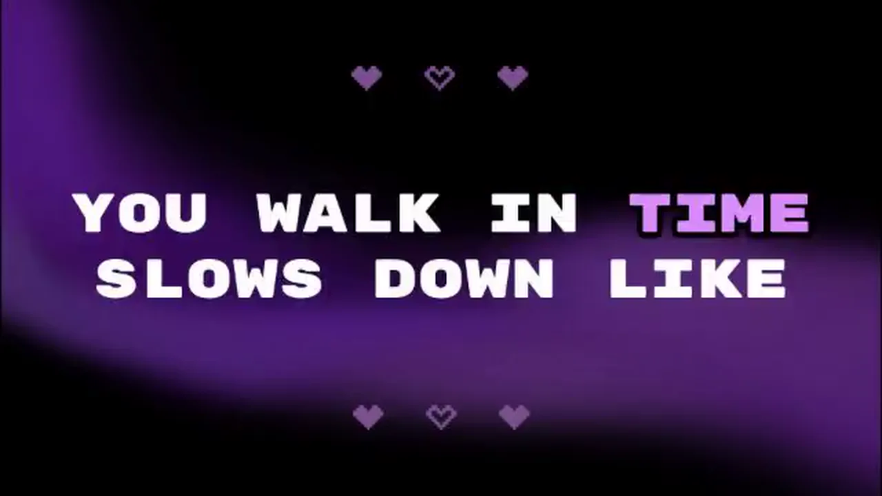 Karaoke video with pixel hearts and highlighted words